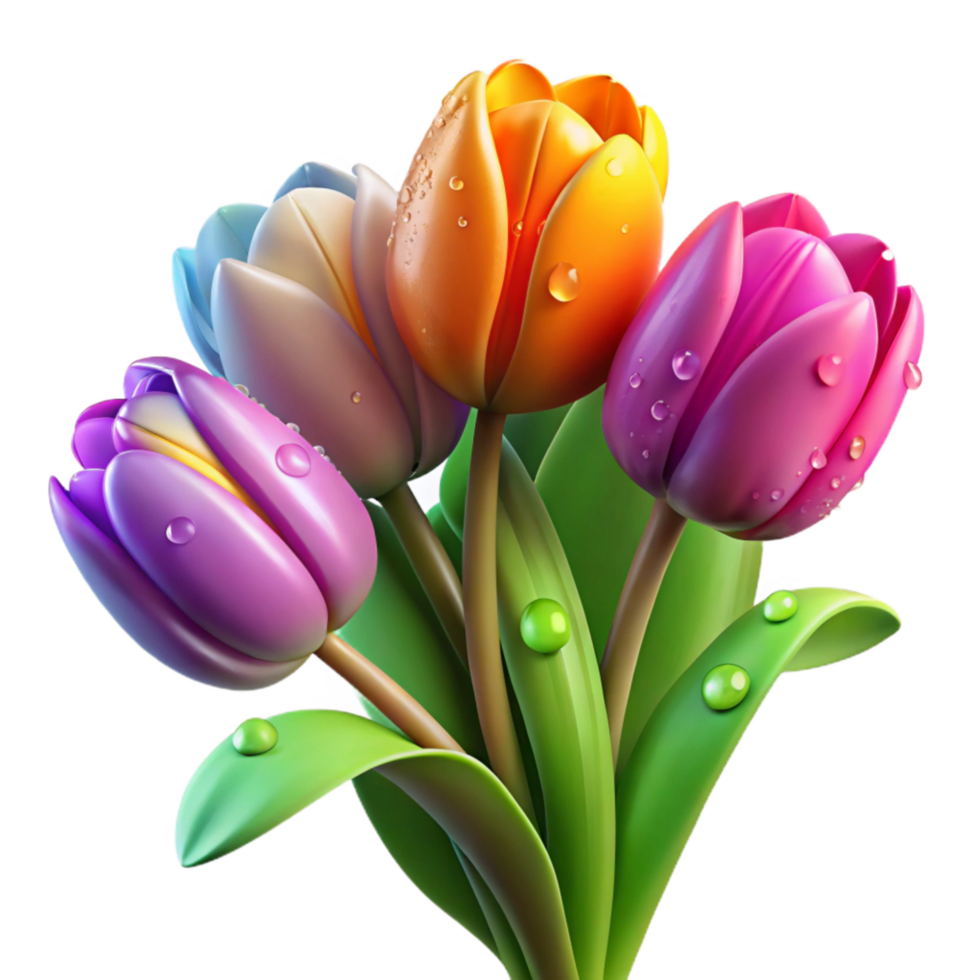stunning rustic A Vibrant Bunch of Multicolored Tulips with Dew Drops, Tied premium png