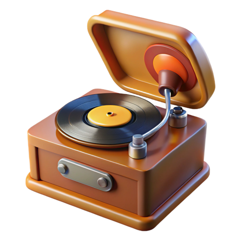 extraordinary creative A Vintage Record Player with Vinyl Record Spinning, Professionally Lit authentic png