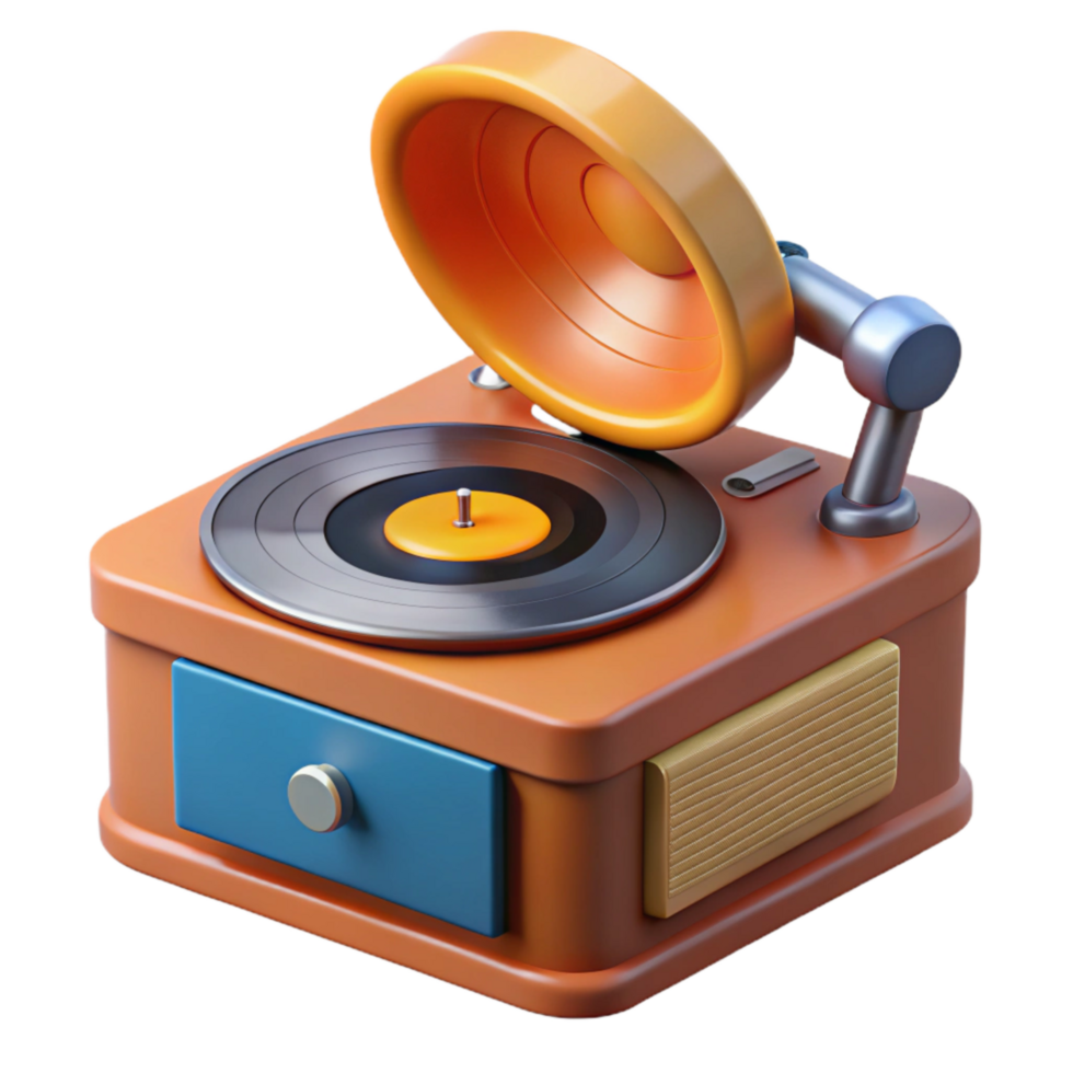 dramatic creative A Vintage Record Player with Vinyl Record Spinning, Professionally Lit high quality png