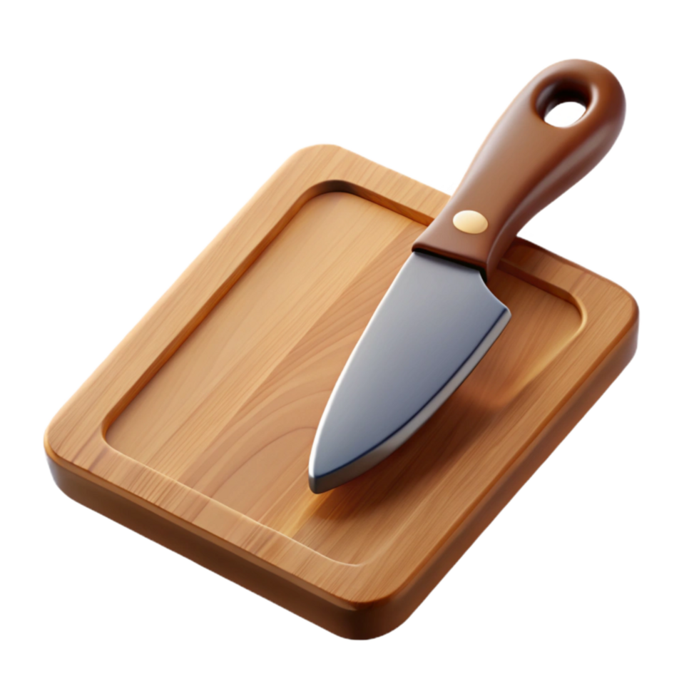 elegant vintage A Wooden Cutting Board with Knife Marks and Dark Handle, authentic png