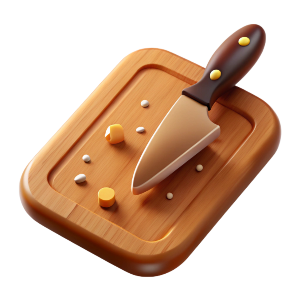 dramatic traditional A Wooden Cutting Board with Knife Marks and Crumbs, Professionally 4K png