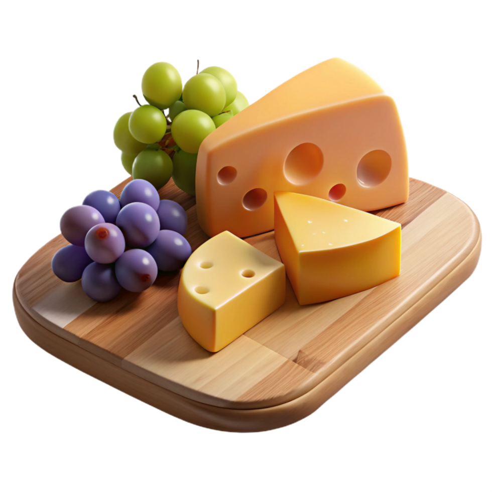 dramatic contemporary A Wooden Cutting Board with Variety of Cheeses and Grapes, authentic png