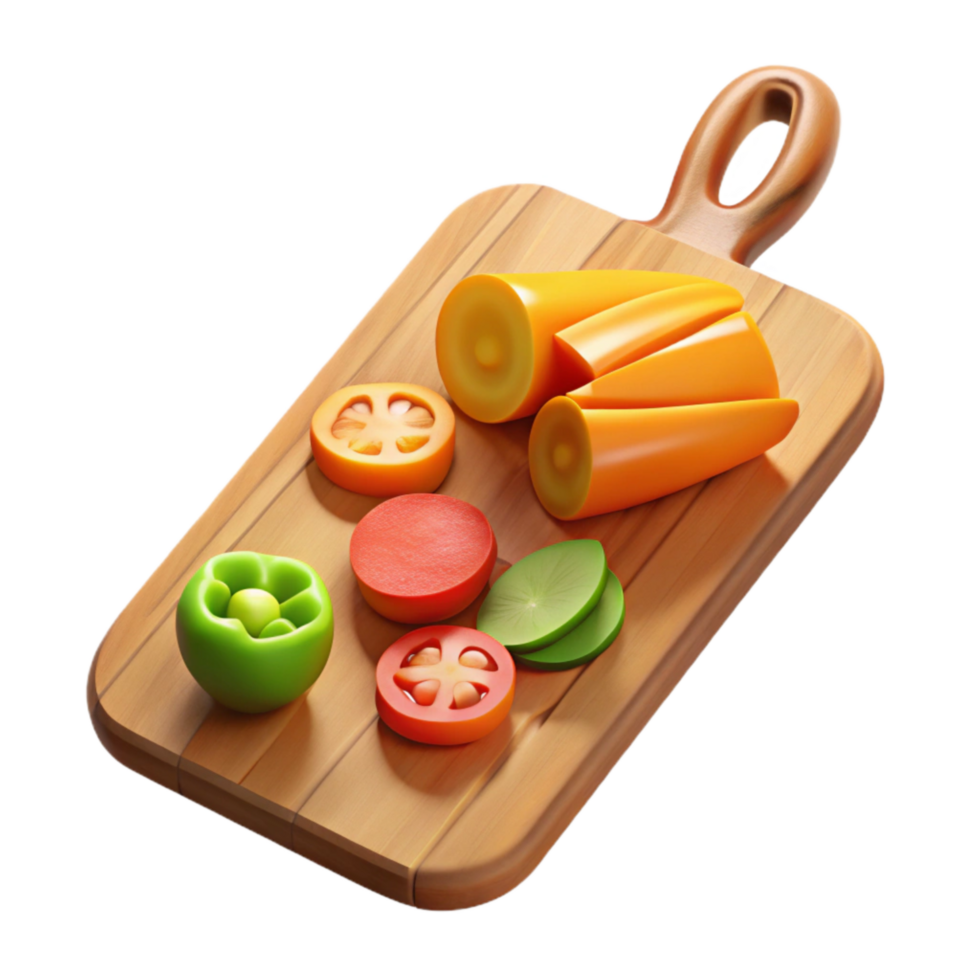 dramatic artistic A Wooden Cutting Board with Variety of Sliced Vegetables, Professionally genuine png