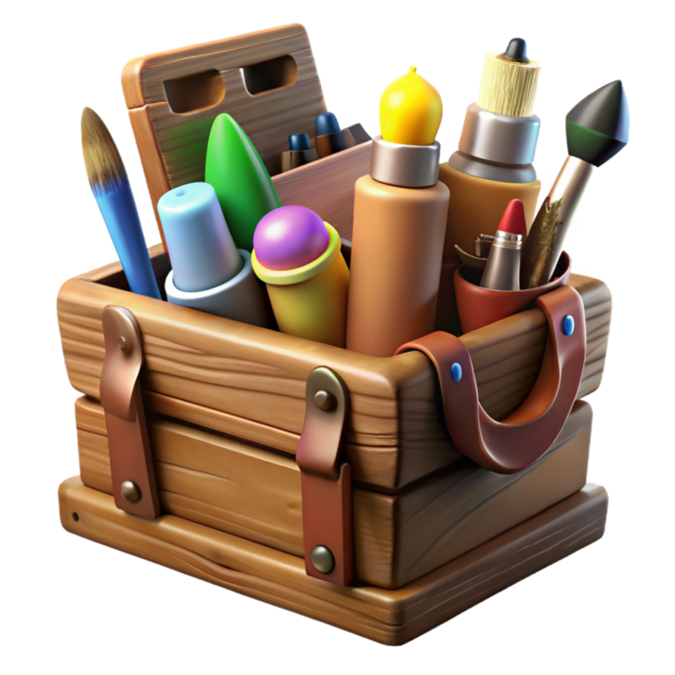 wonderful abstract Vintage Art Supplies in Wooden Toolbox exclusive png