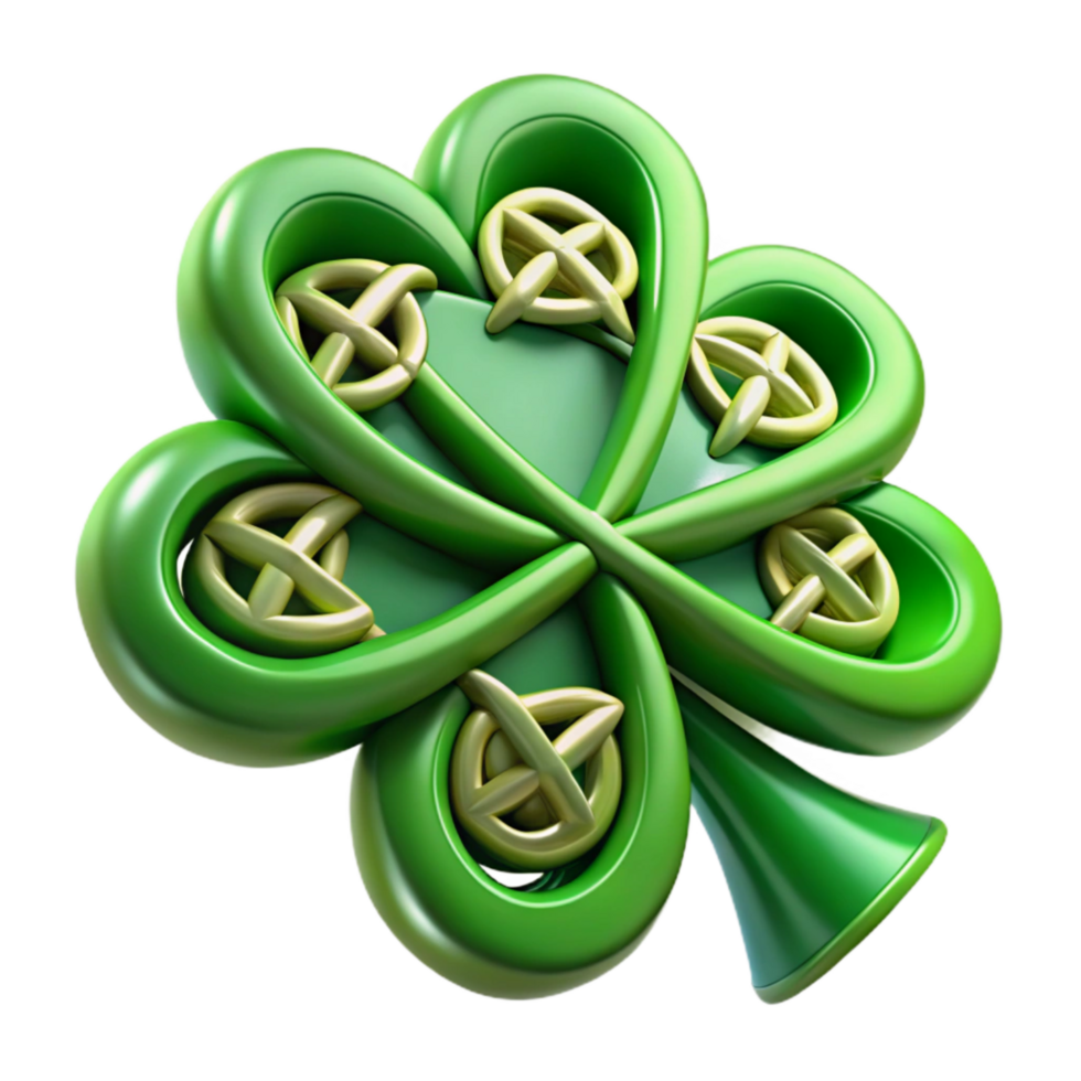 serene minimalist Cutout of Green Shamrock with Intricate Celtic Knotwork, Rendered In detailed png
