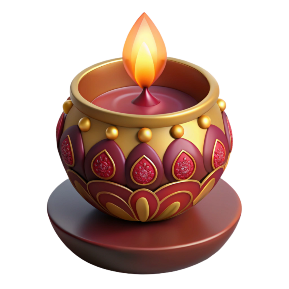 magnificent classic 3d Render of Intricately Carved Wooden Diwali Diywith Flickering Flame, original png