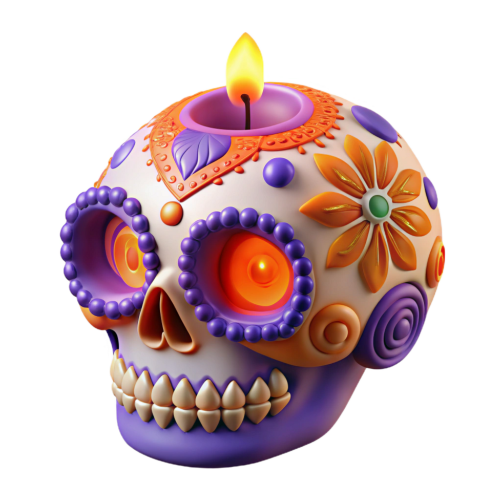 serene artistic 3d Rendered Cutout of Day of the Dead Sugar Skull, genuine png