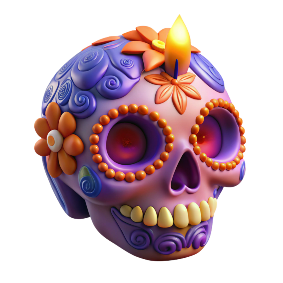 extraordinary creative 3d Rendered Cutout of Day of the Dead Sugar Skull, high quality png