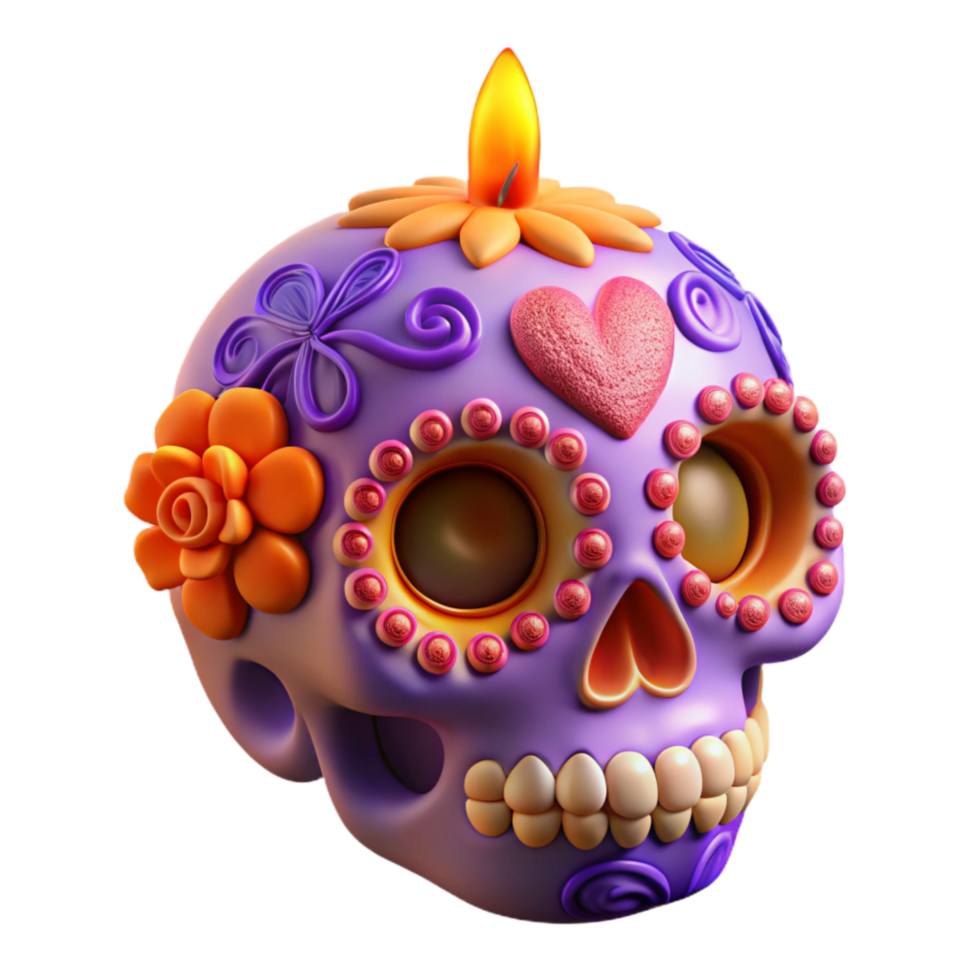 extraordinary traditional 3d Rendered Cutout of Day of the Dead Sugar Skull, original png
