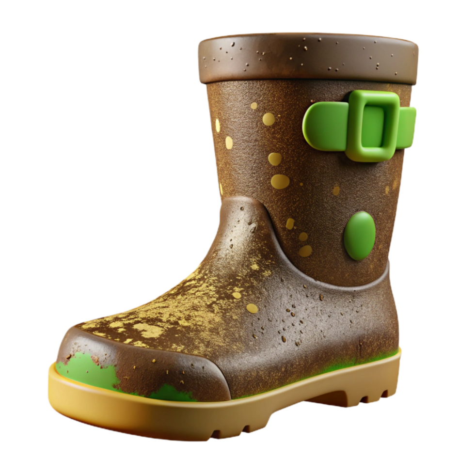 elegant vintage Cutout of Muddy Glastonbury Festival Welly Boot, Rendered in High high resolution png