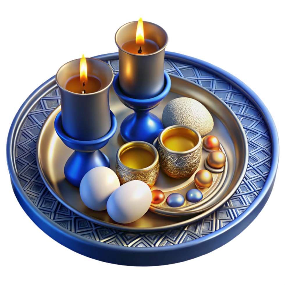 serene traditional Cutout of Seder Plate with Intricately Decorated Bowls Filled With detailed png