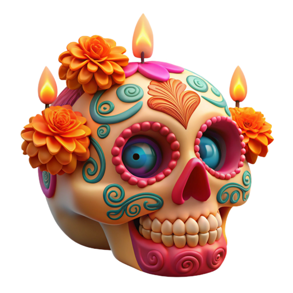 dramatic contemporary 3d Rendered Cutout of Highly Detailed Sugar Skull for Day premium png