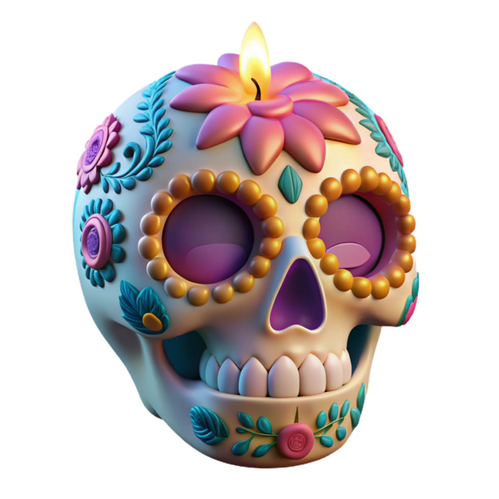 extraordinary traditional 3d Rendered Cutout of Highly Detailed Sugar Skull for Day high resolution png