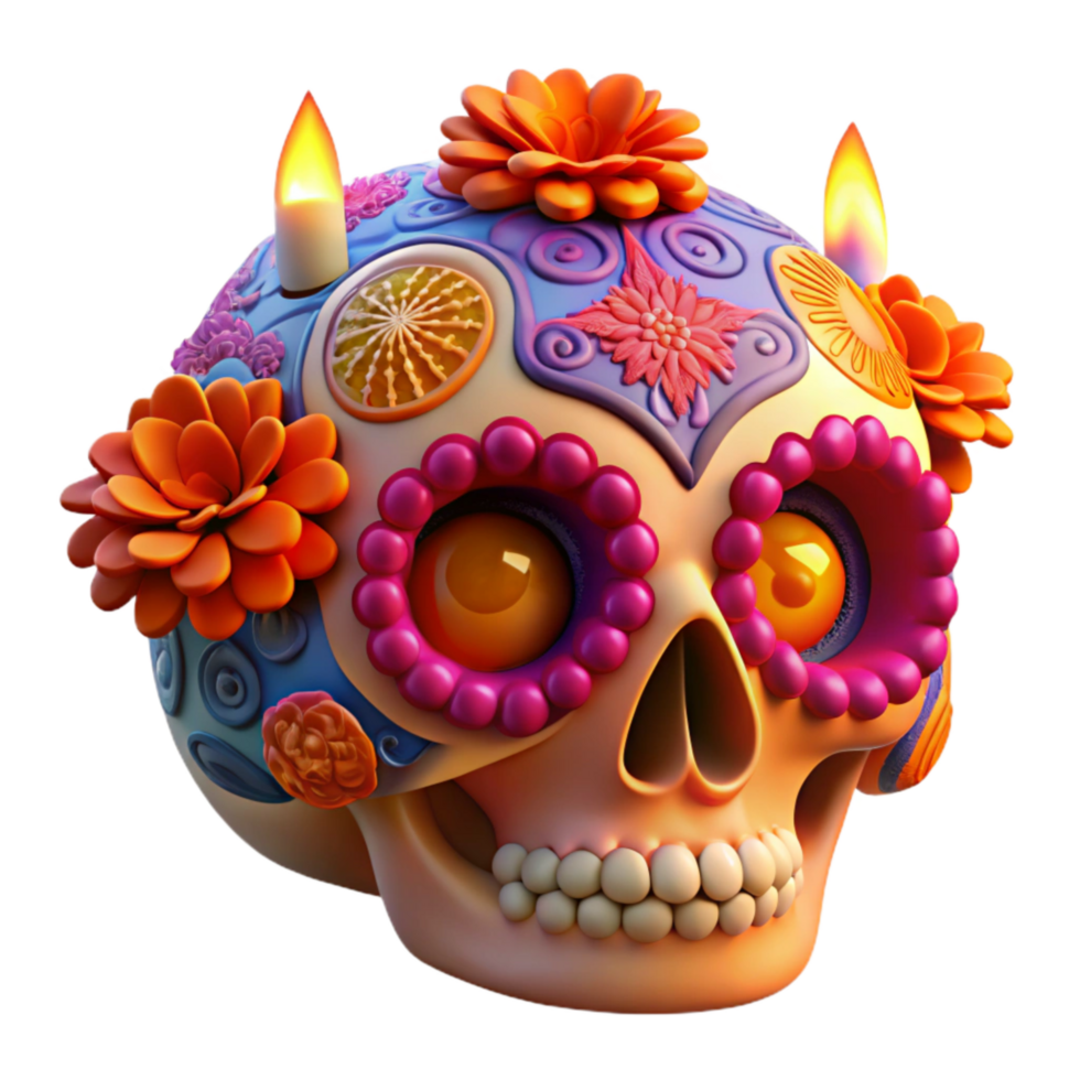 elegant rustic 3d Rendered Cutout of Highly Detailed Sugar Skull for Day 4K png