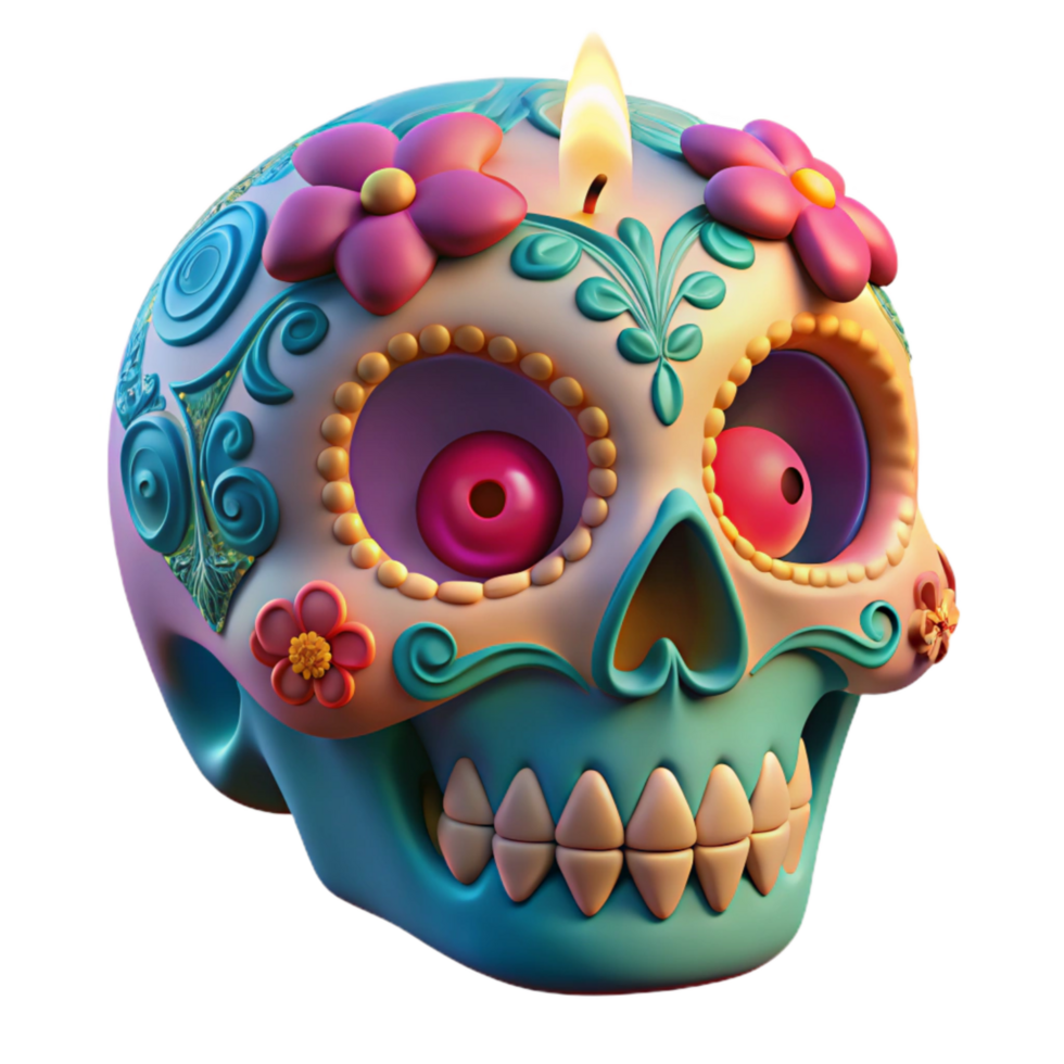 stunning rustic 3d Rendered Cutout of Highly Detailed Sugar Skull for Day professional png