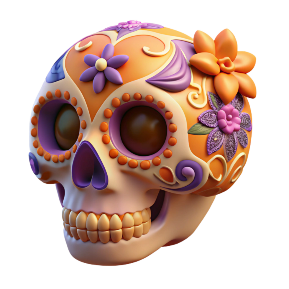 stunning abstract 3d Rendered Cutout of Highly Detailed Sugar Skull for Day original png