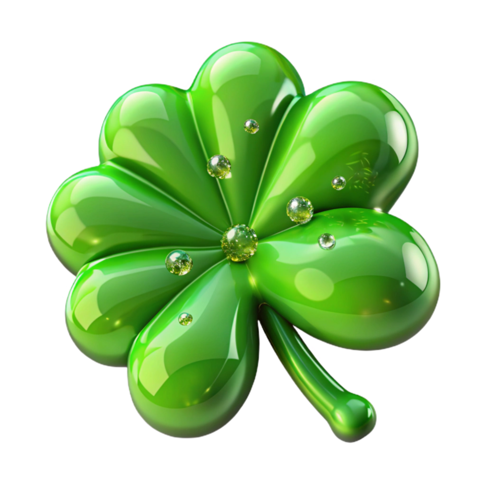 impressive minimalist Cutout of Vibrant Green Shamrock with Detailed Veins, Glistening With high quality png