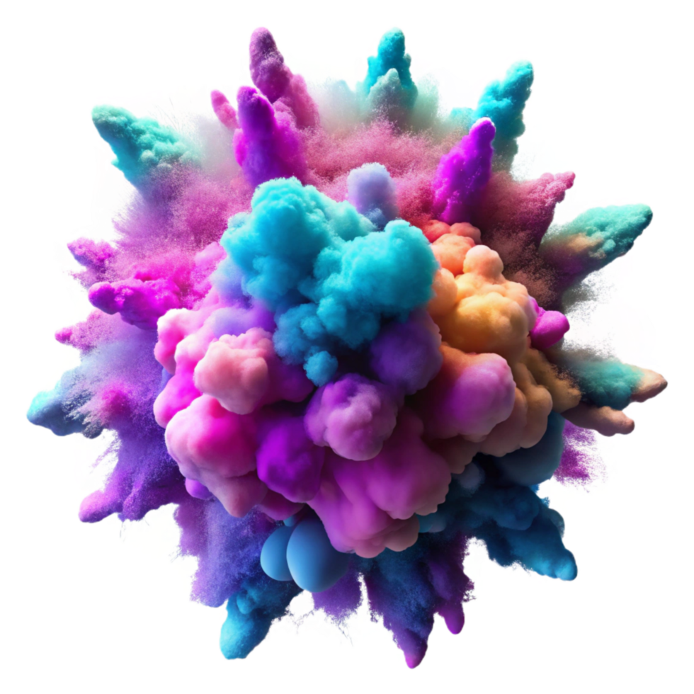 serene contemporary Cutout of Holi Gulal Powder Explosion in Mid-air, with Vibrant detailed png