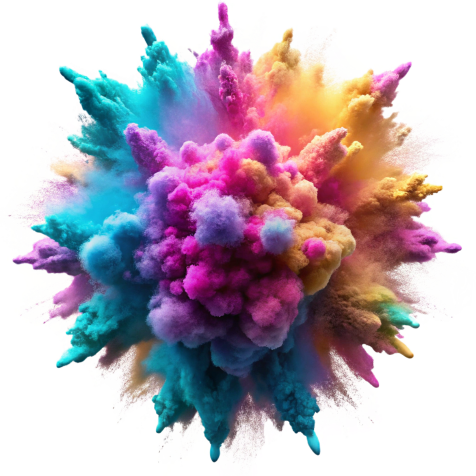 extraordinary modern Cutout of Holi Gulal Powder Explosion in Mid-air, with Vibrant high resolution png