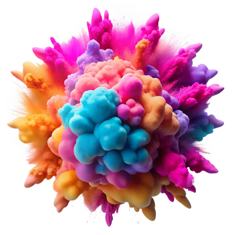 serene contemporary 3d Render of Vibrant Holi Powder Explosion, Frozen Mid-air, With detailed png