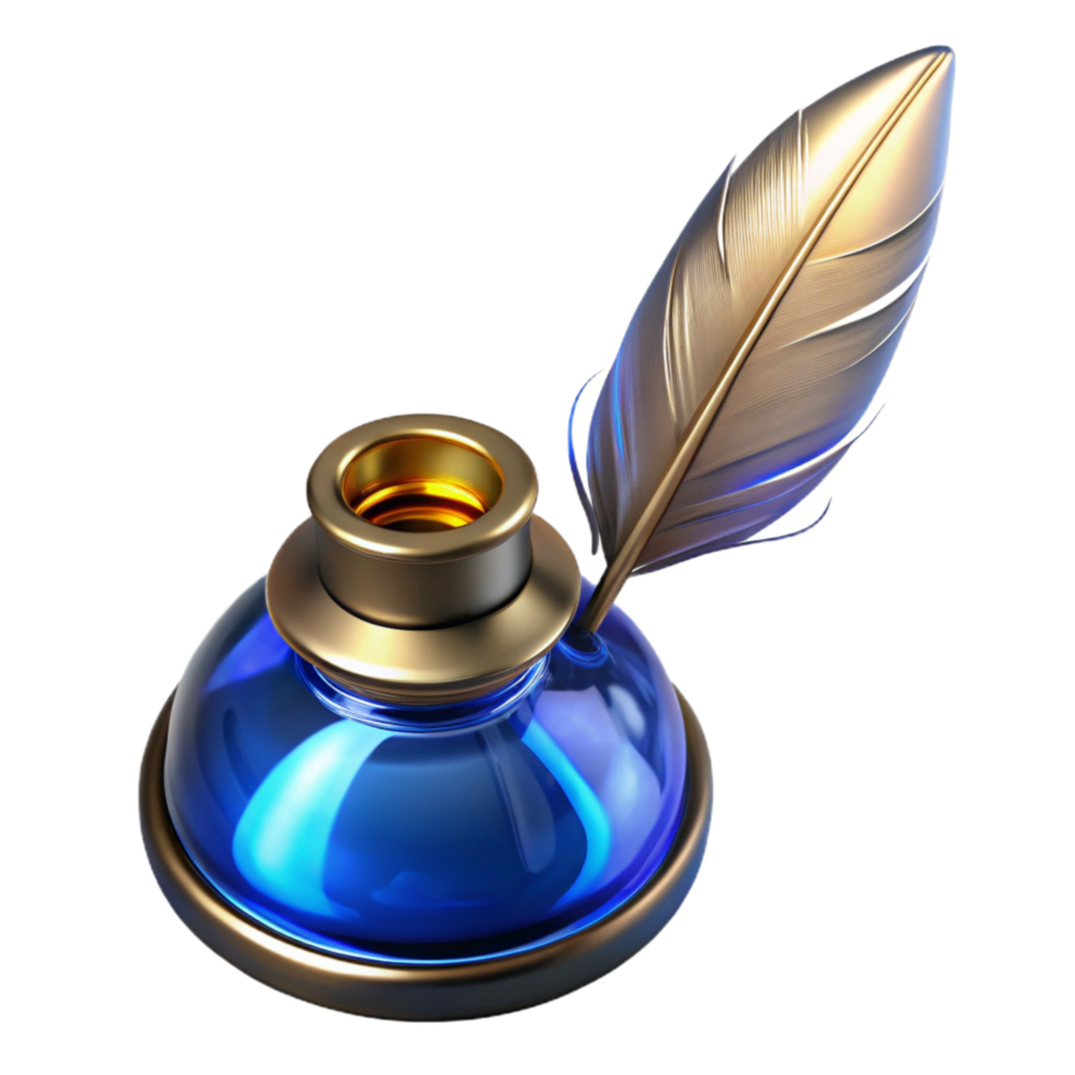 wonderful artistic A Hand-illustrated Cutout of Vintage Glass Inkwell with Ornate Silver professional png