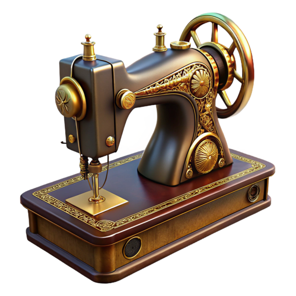 vibrant contemporary Hand-illustrate Cutout of Vintage Sewing Machine with Intricate Mechanical Detai 4K png