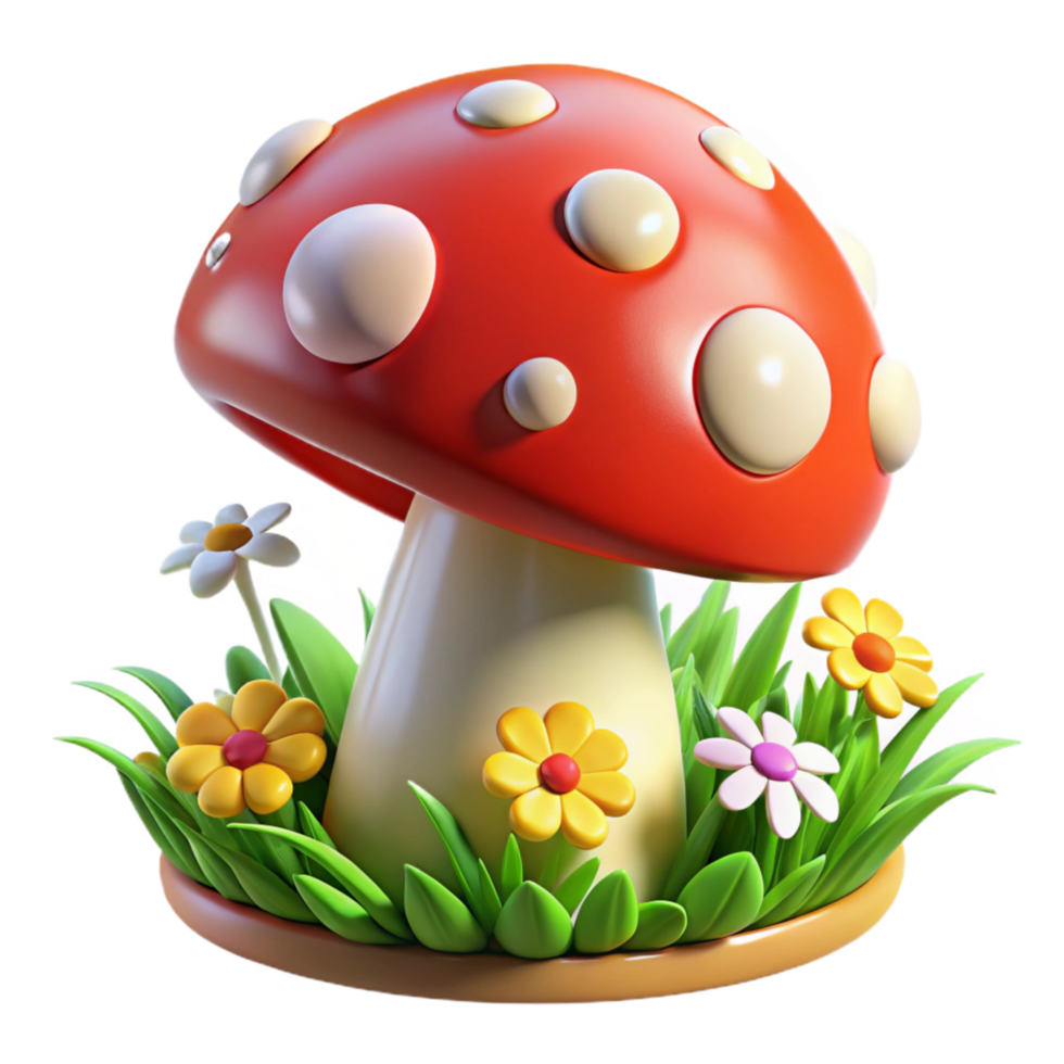 impressive artistic Create Hand-illustrated Cutout of Whimsical Mushroom with Bright Red Cap authentic png