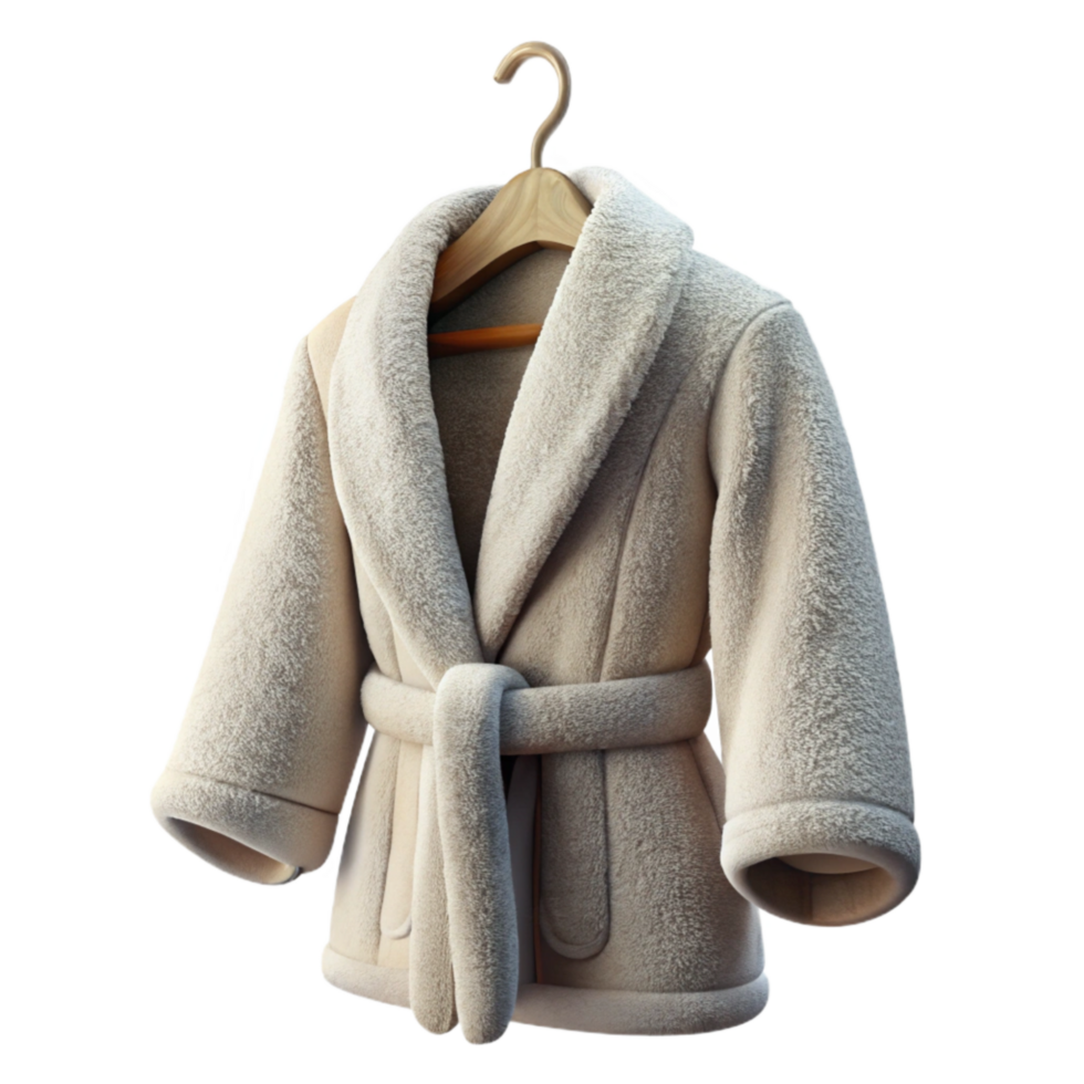 extraordinary contemporary A Fluffy White Bathrobe Hanging on Wooden Hook, Soft Textures professional png