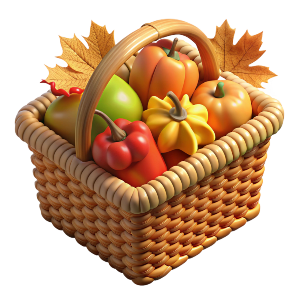 wonderful creative Hand-woven Picnic Basket with Fruit high resolution png