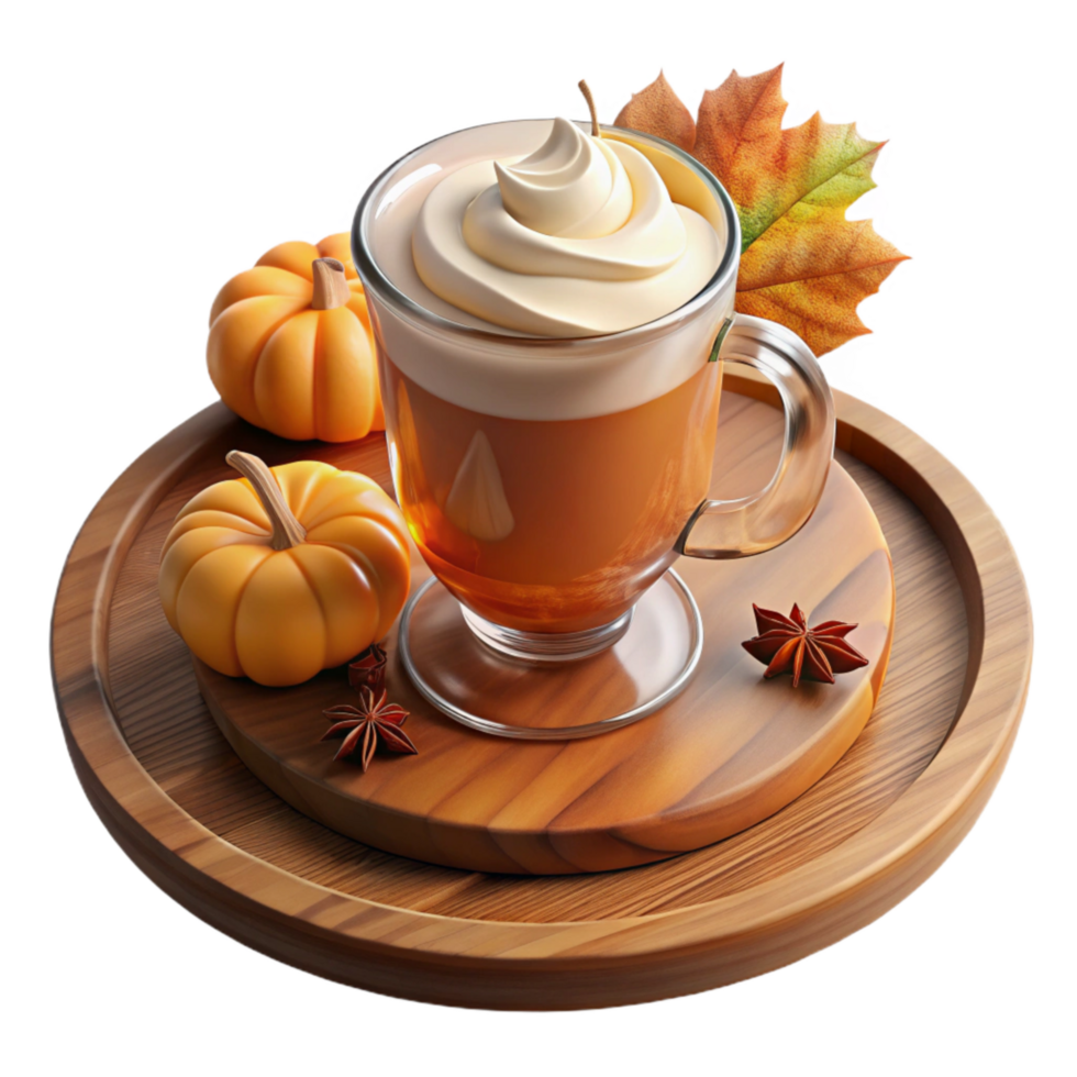 serene contemporary Generate Cutout of Frosted Glass Pumpkin Spice Latte in Clear, professional png