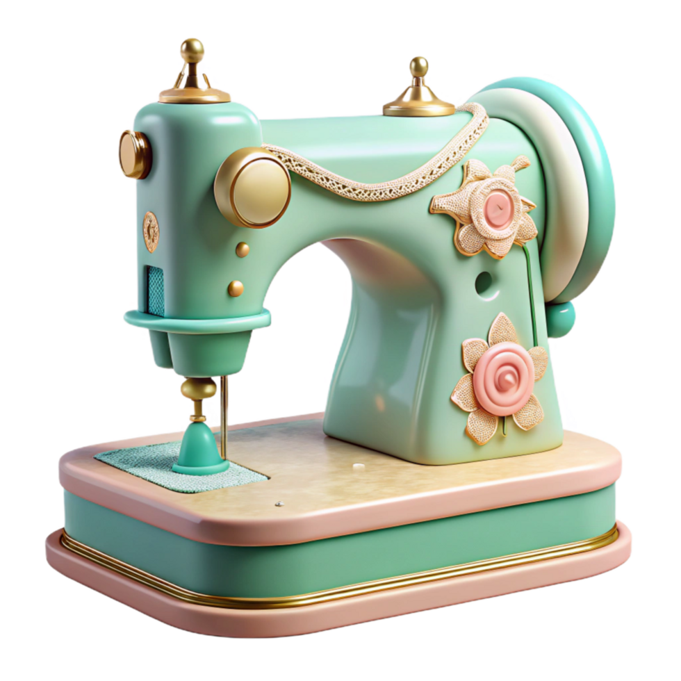 serene traditional Hand-illustrate Cutout of Vintage Sewing Machine with Intricate Mechanical Detai high resolution png