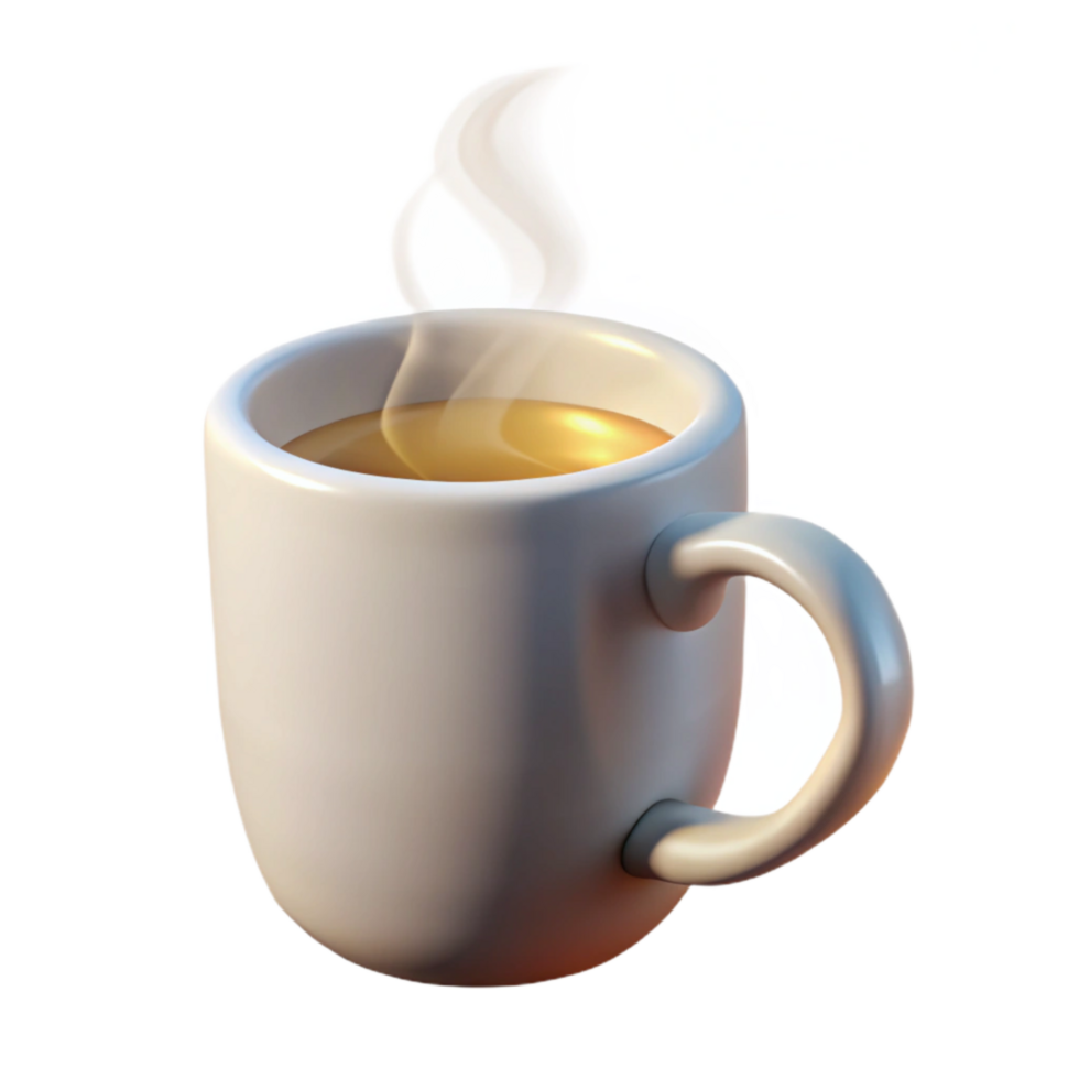 dramatic contemporary Modern White Ceramic Mug with Steaming Hot Beverage, Casting Soft authentic png