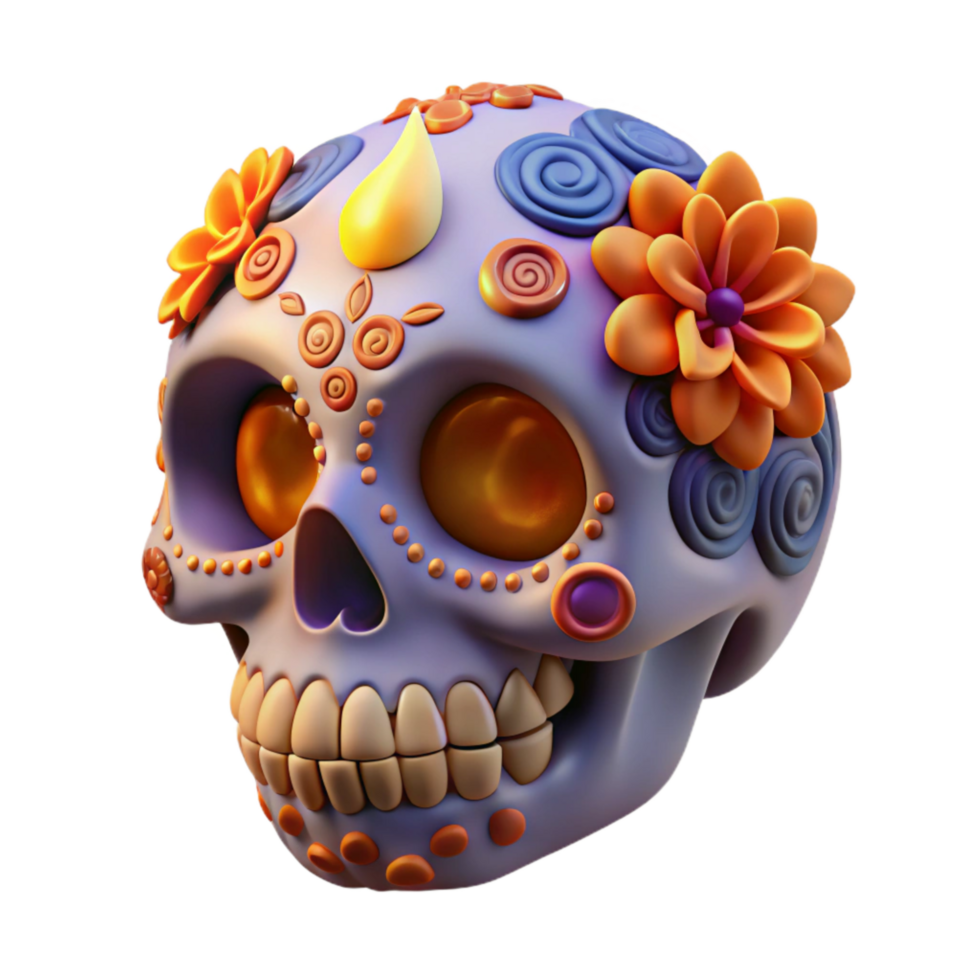 wonderful minimalist Render of Sugar Skull Decorated with Intricate Floral Patterns For 4K png
