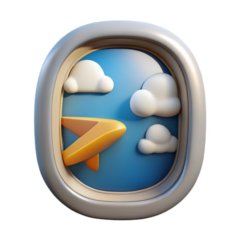wonderful classic Airplane Window Seat View with Clouds Isolated 4K png