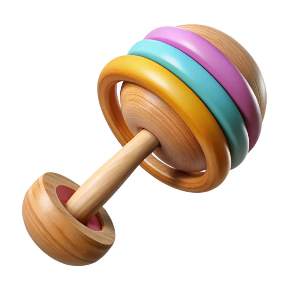 extraordinary contemporary Baby Rattle Wooden with Rings Colorful Transparent Background professional png