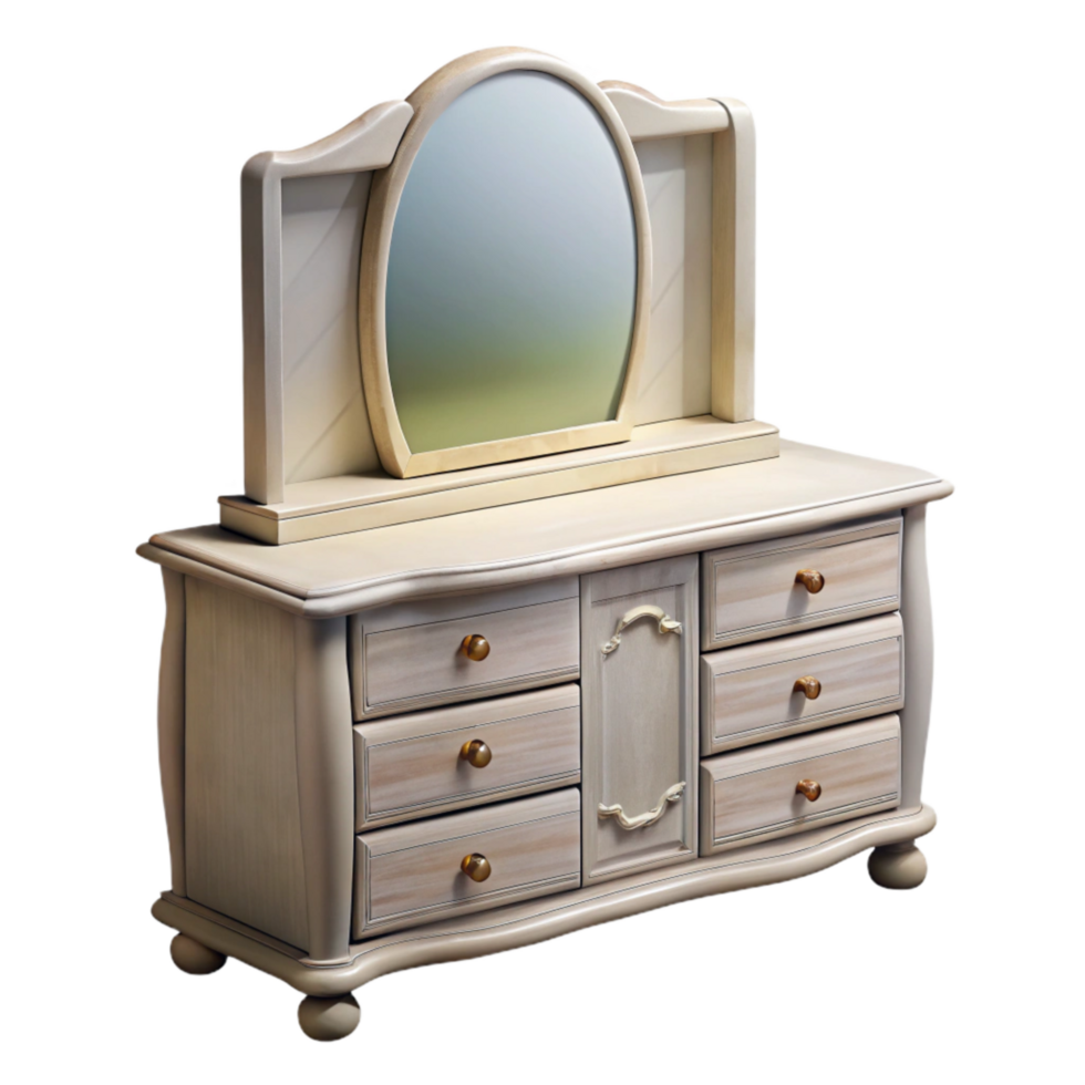 magnificent vintage Bedroom Dresser with Mirror White Finish Cutout authentic png