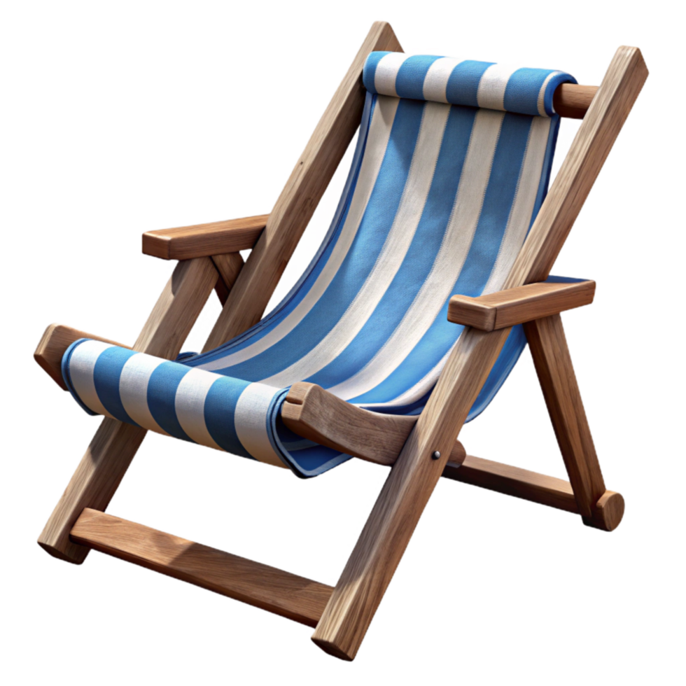 extraordinary minimalist Beach Chair with Towel Striped Blue and White Isolated high quality png