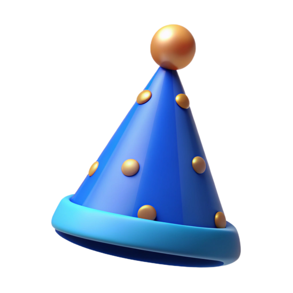 dramatic minimalist Blue Birthday Party Hat Cutout with Pompom Transparent Background high resolution png