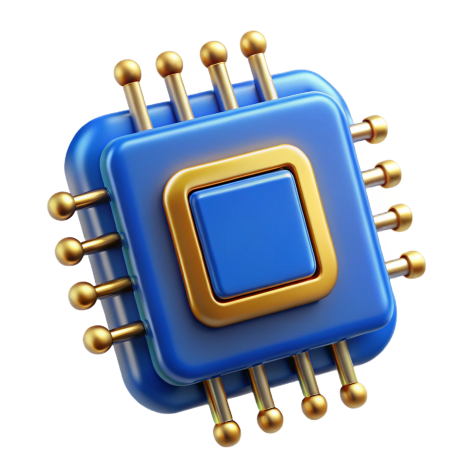 wonderful artistic Blue Microchip with Gold Wires Isolated Cutout high resolution png
