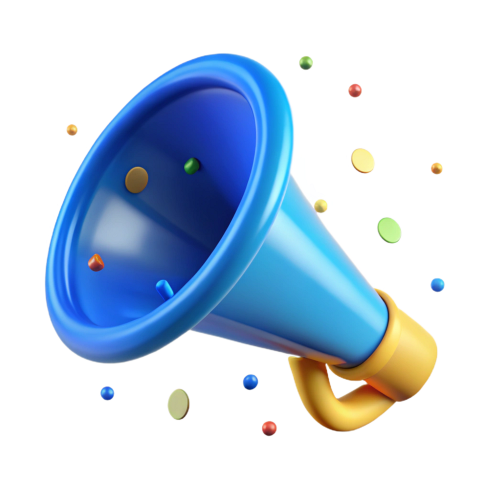 vibrant rustic Blue Party Horn Cutout with Confetti Detail Transparent Background authentic png
