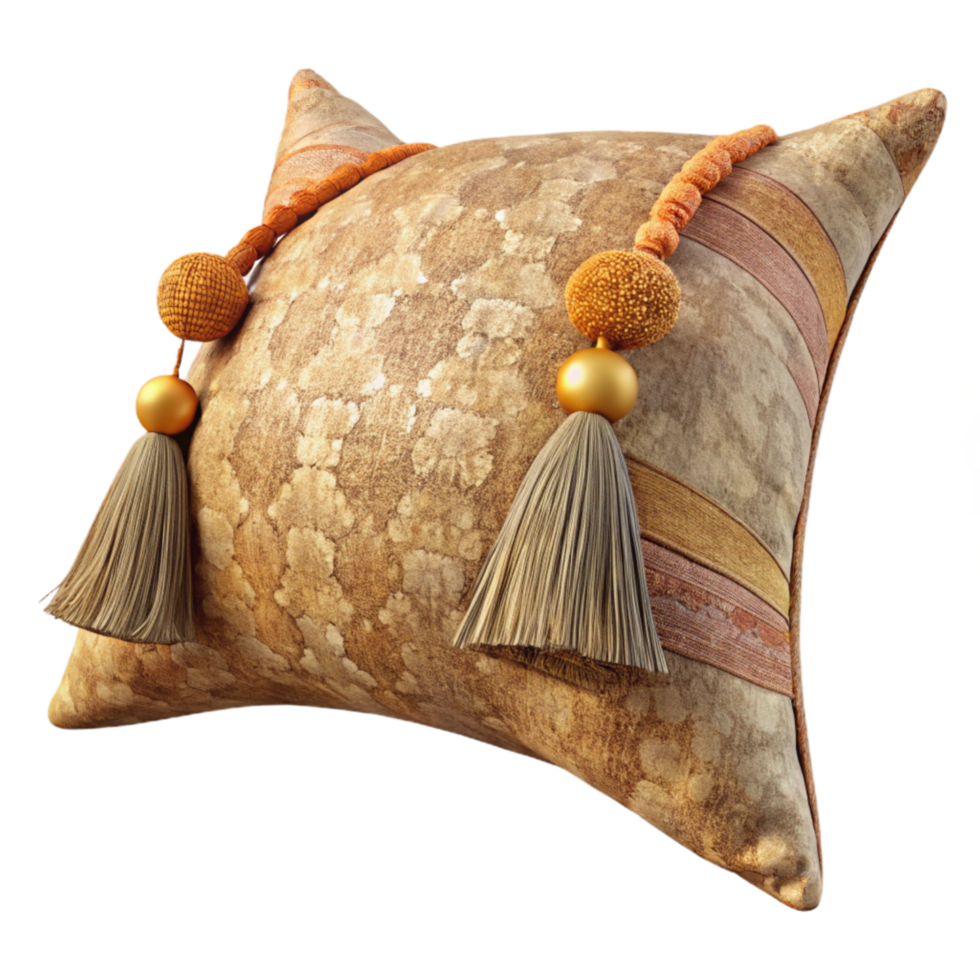 wonderful rustic Boho Chic Throw Pillow with Tassels Isolated Element professional png