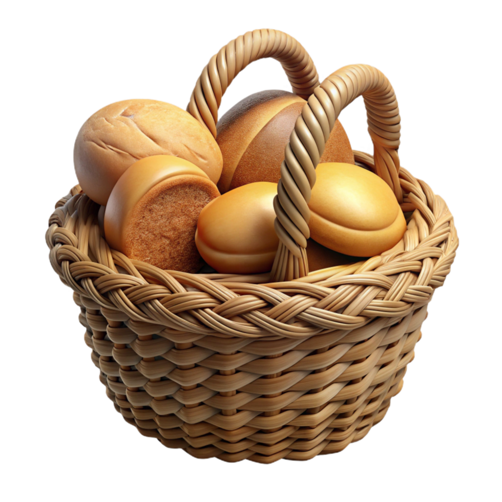 extraordinary traditional Bread Basket with Rolls Wicker Material Cutout high resolution png