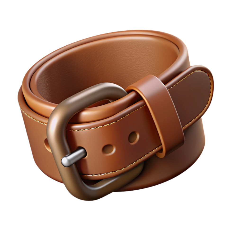 vibrant vintage Brown Leather Belt with Buckle Transparent Background premium png