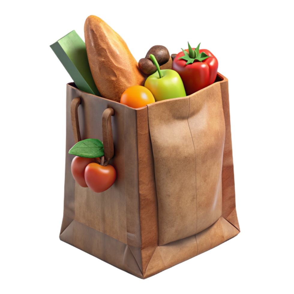 serene minimalist Brown Paper Bag with Groceries Transparent Background authentic png