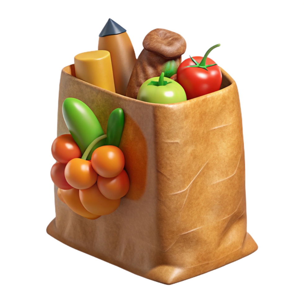 serene traditional Brown Paper Bag with Groceries Transparent Background high quality png