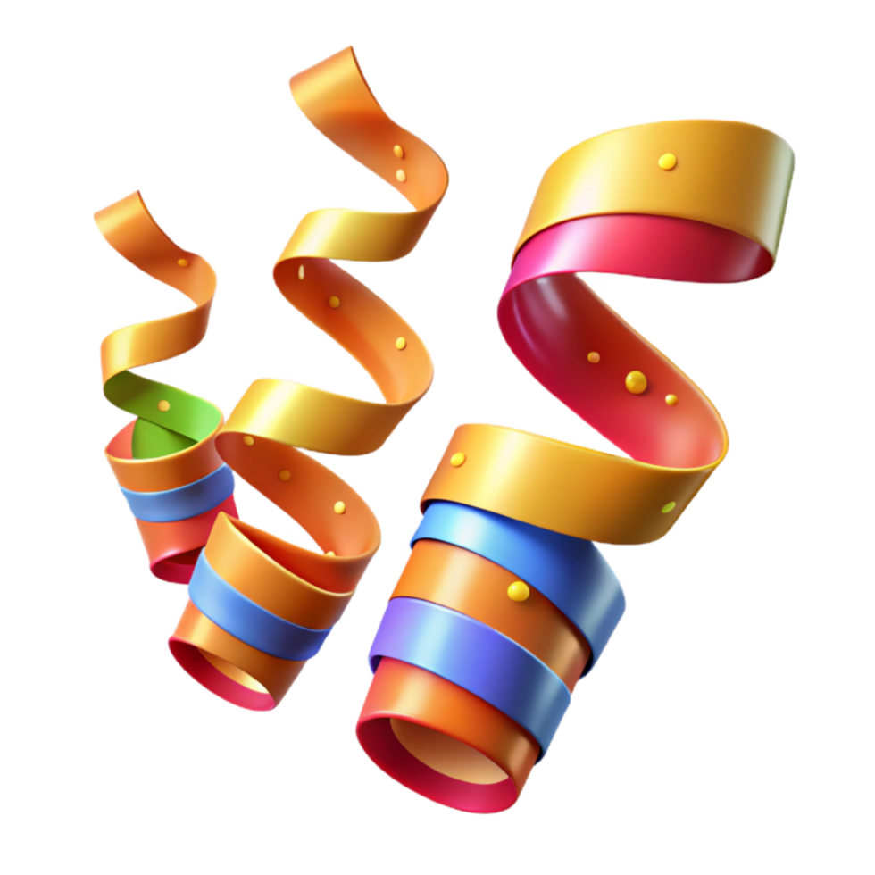 vibrant abstract Celebration Streamers Curly and Bright Transparent Background high resolution png