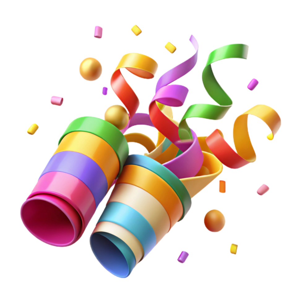 beautiful modern Colorful Confetti Streamers Cutout with Curling Effect Transparent Background 4K png