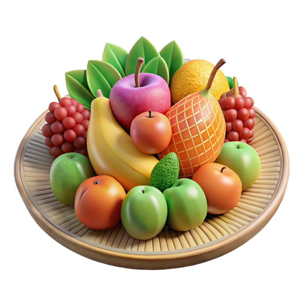 serene vintage Colorful Fruit Platter Top View Isolated Element exclusive png