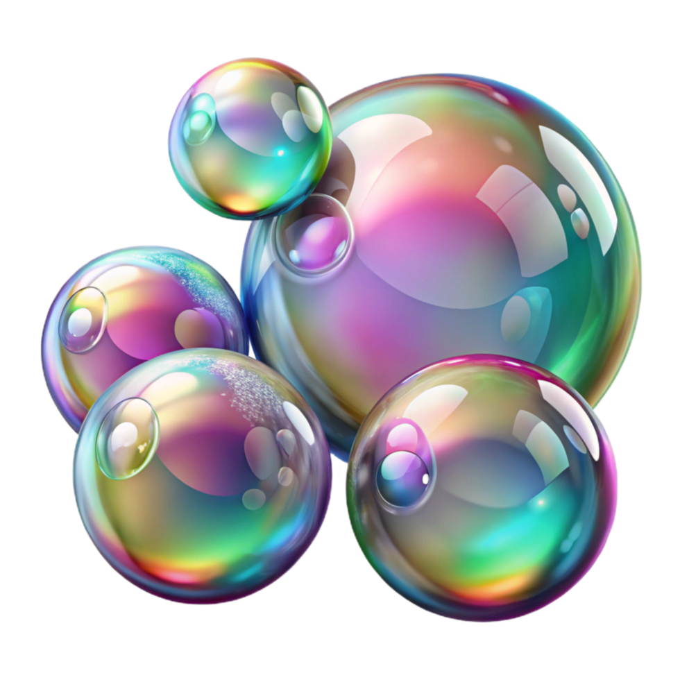 impressive modern Colorful Soap Bubbles with Iridescent Colors Transparent Background professional png