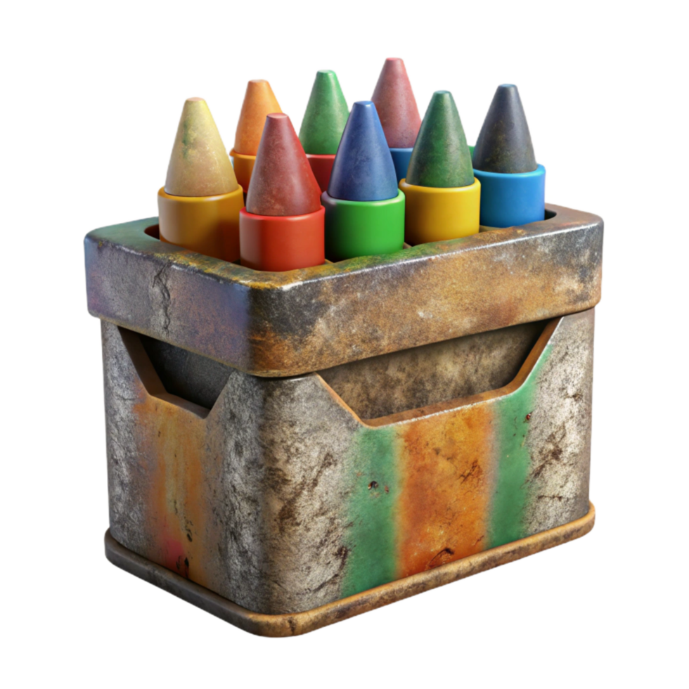 vibrant creative Crayon Box with Colorful Crayons Front View Isolated high resolution png